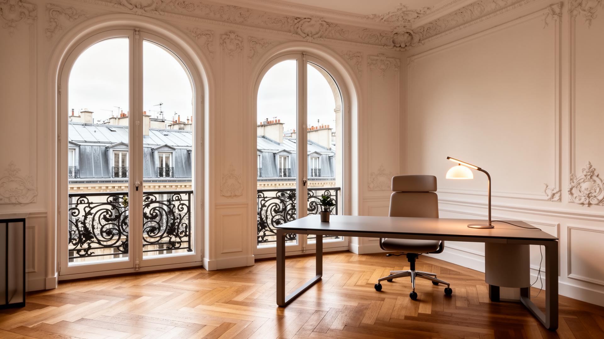 Bureau opéré privatif meublé moderne dans un immeuble haussmannien à Paris